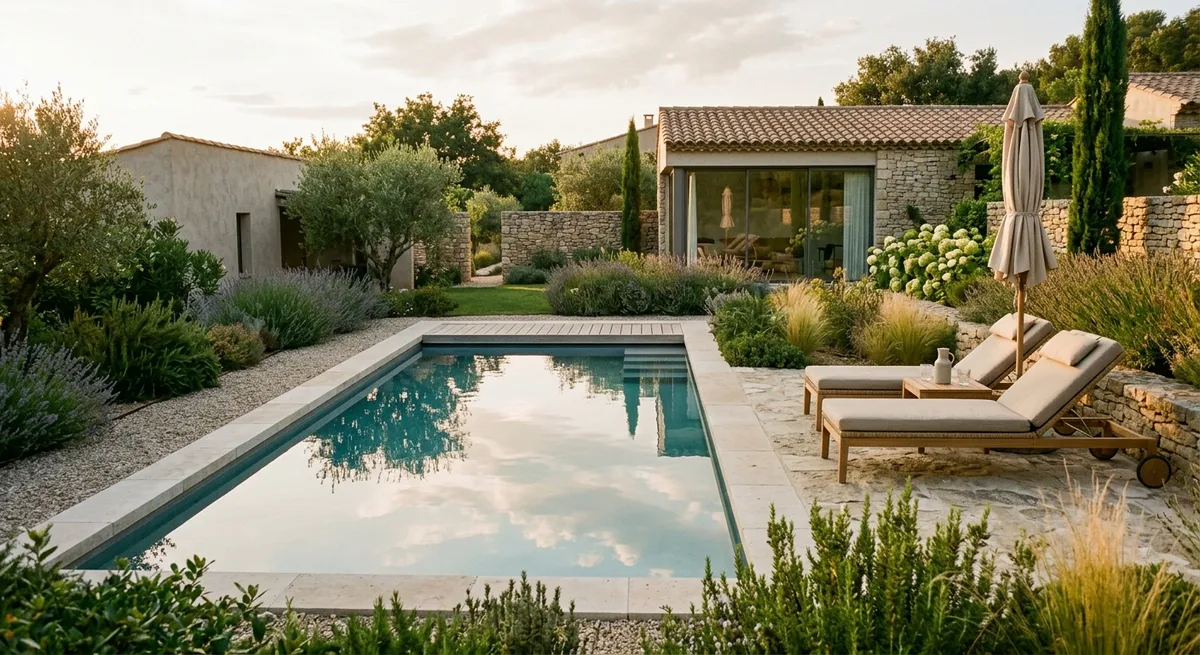 Maison avec piscine enterrée en fonctionnement