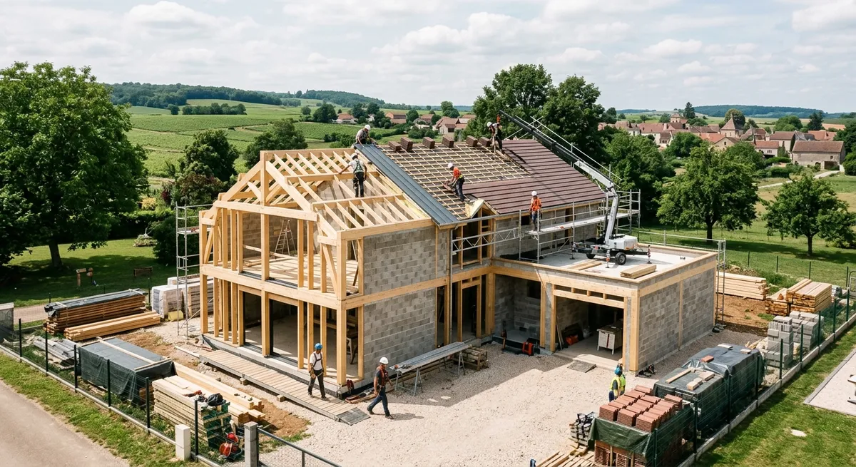 Chantier de construction de maison protégé par une assurance dommage ouvrage