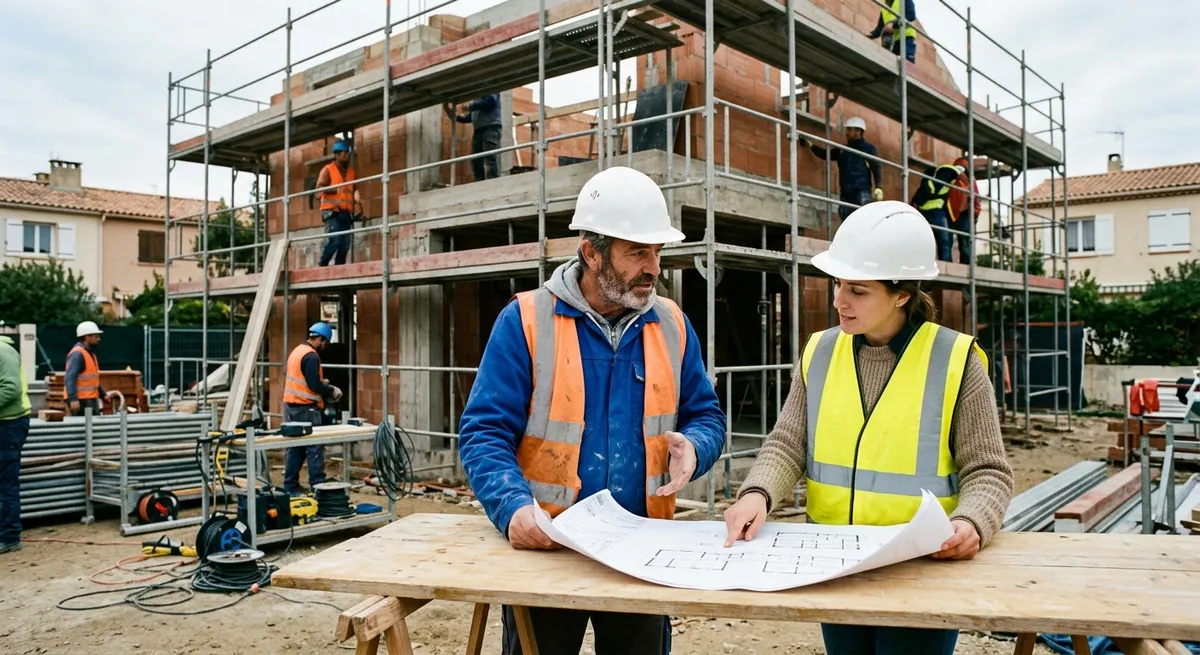 Professionnels de la construction sur chantier