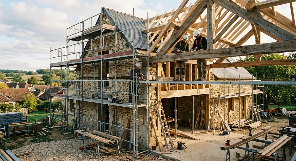 Chantier de réfection de toiture — typique des travaux concernés par la DO